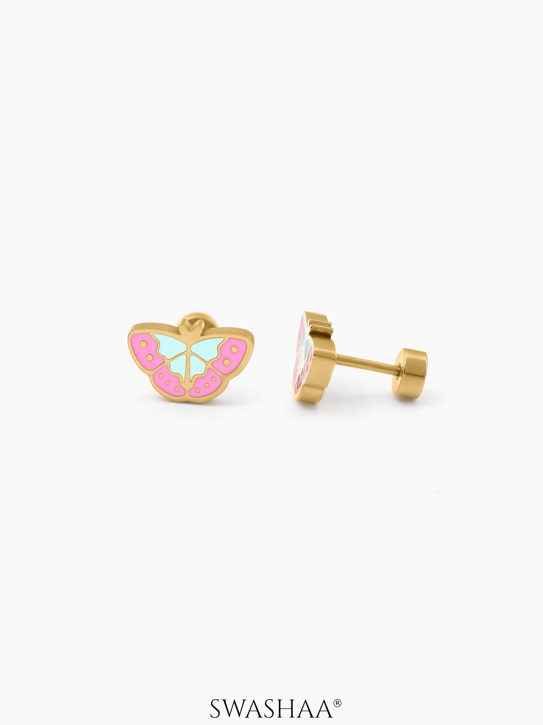 Bubbly Butterfly Charm 18K Gold Plated Kid's Stud Earrings