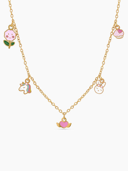 Bunny Cupcake, Flower, Unicorn, Heart, Sweet Charms 18K Gold Plated Kid's Chain Penant Necklace