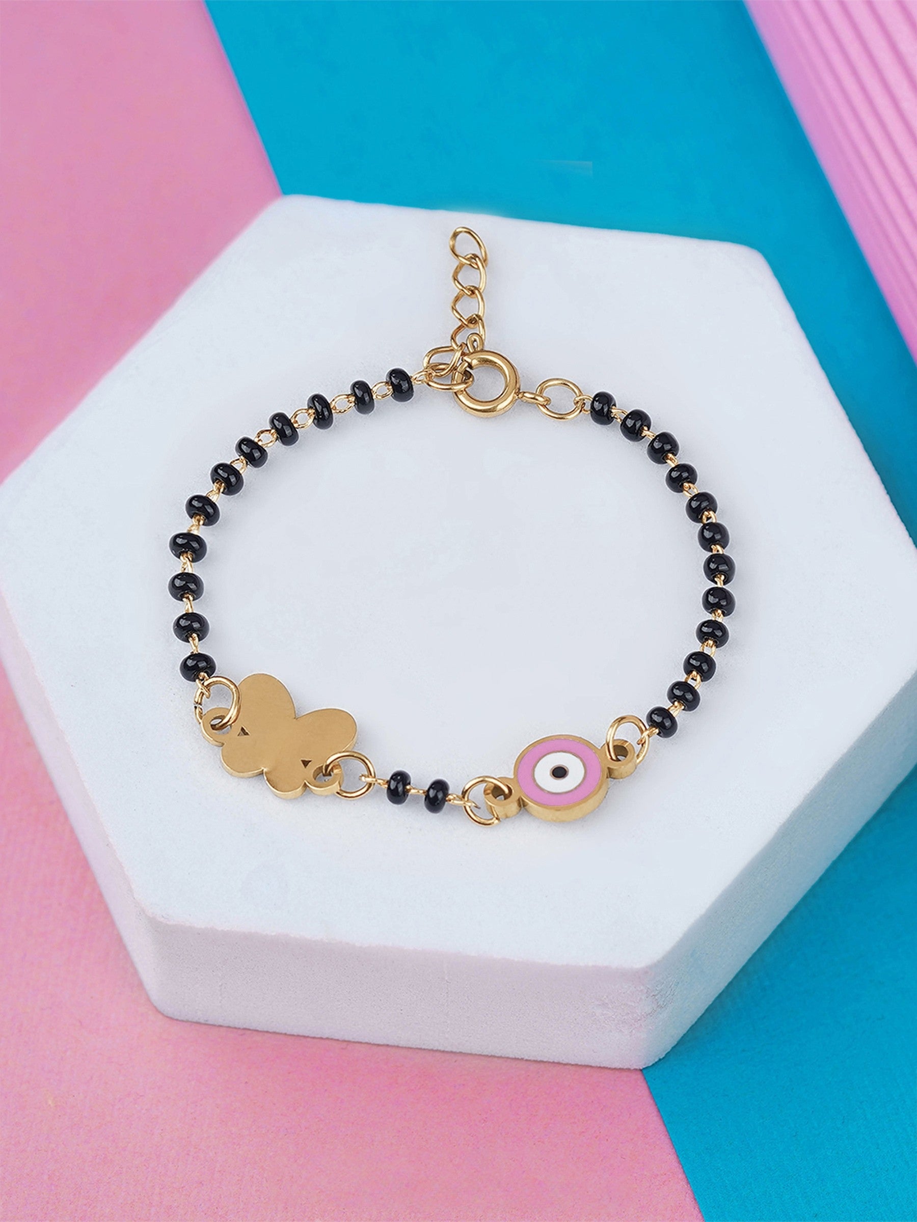 Butterfly Shield Charms 18K Gold Plated Kid's Nazariya Loose Bracelet