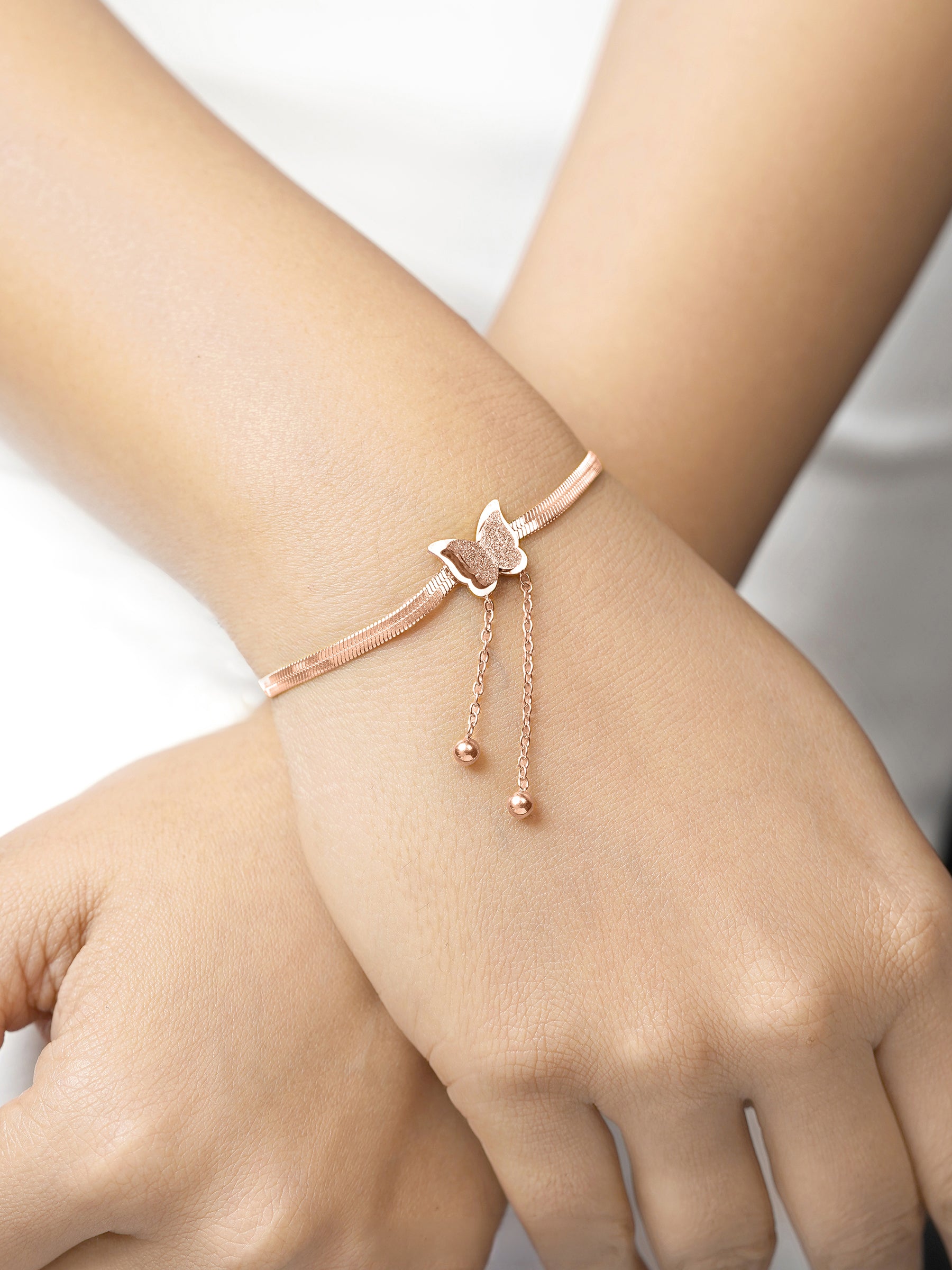 Butterfly Snake Charm 18K Gold Plated Loose Chain Bracelet, Pierid Butterfly Charms 18K Gold Plated Women's Anklet