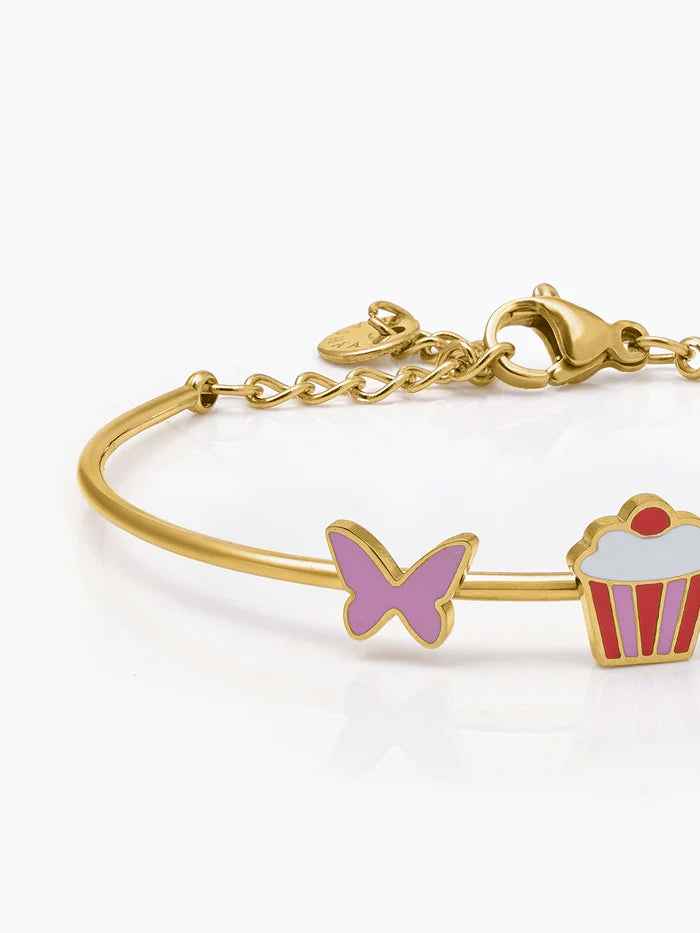 Butterfly & Cupcake 18K Gold Plated Kid's Kada Cuff Bracelet