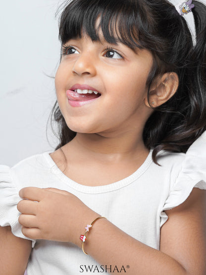 Butterfly & Cupcake 18K Gold Plated Kid's Kada Cuff Bracelet