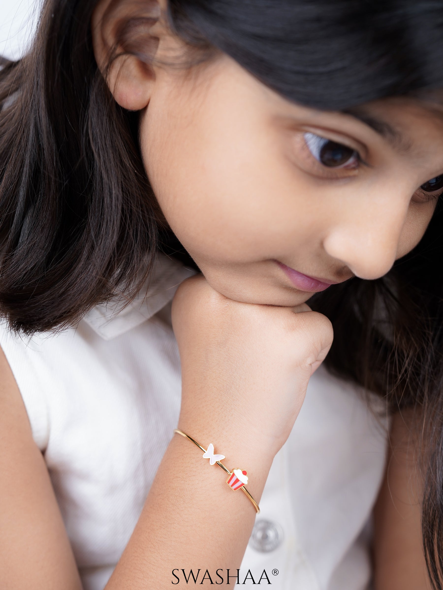 Butterfly & Cupcake 18K Gold Plated Kid's Kada Cuff Bracelet