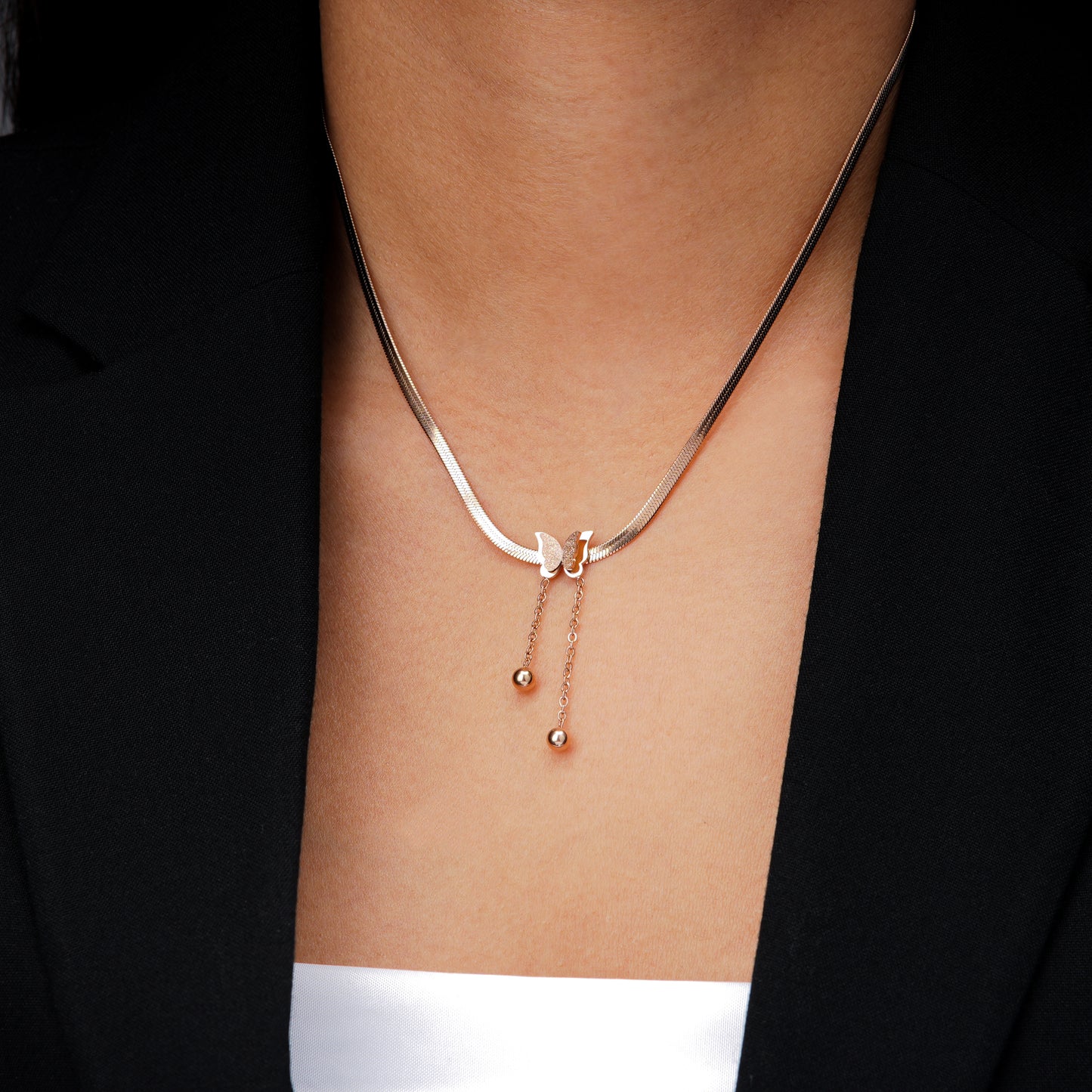 Butterfly Snake Chain Rosegold Plated Necklace