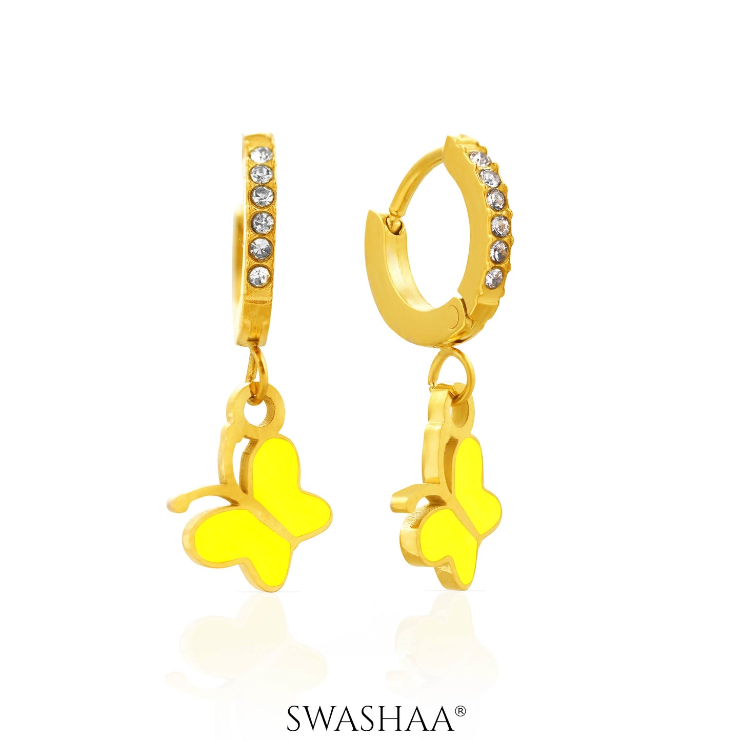 Buzzy Yellow Butterfly Diamond 18K Gold Plated Kid's Hoop Earrings