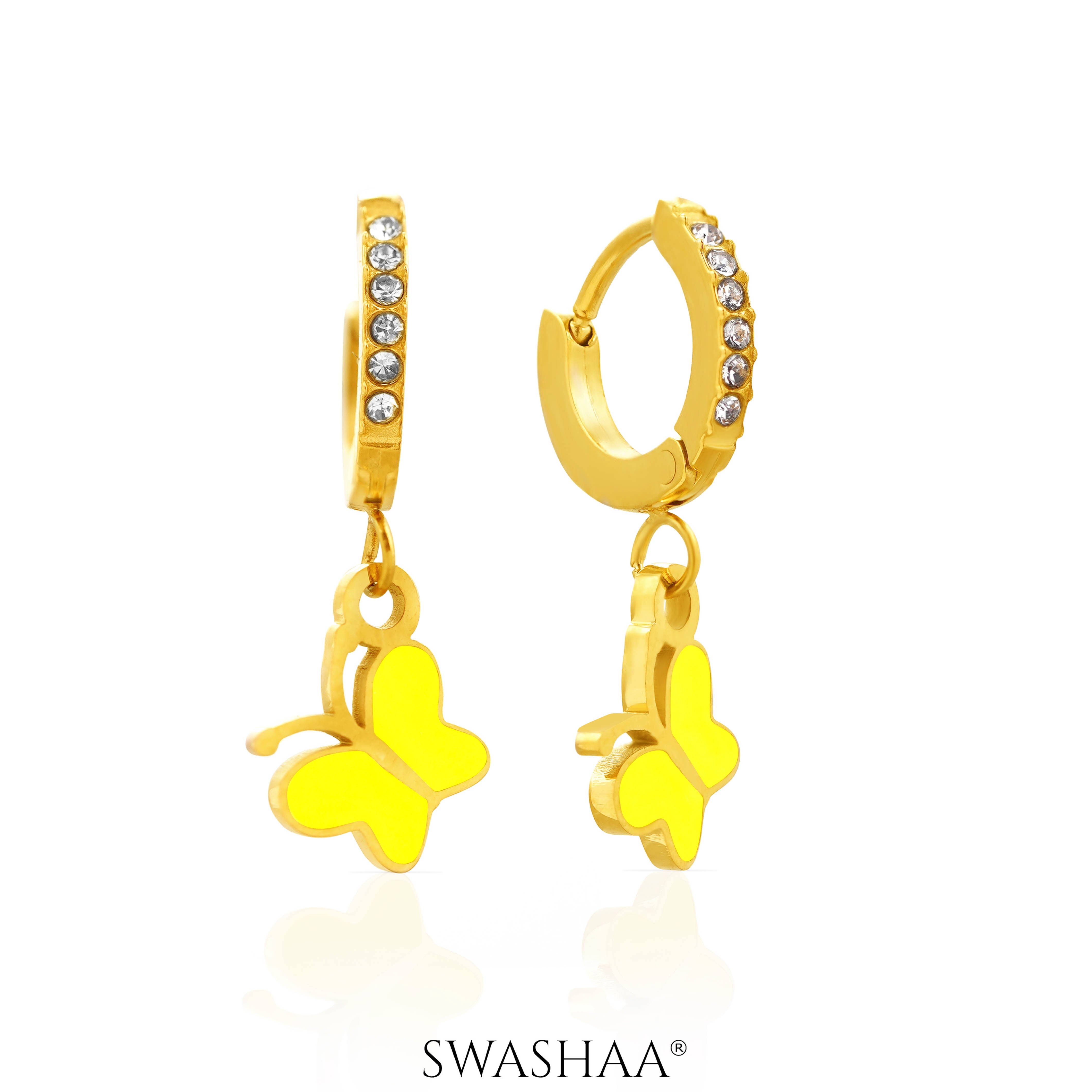 Buzzy Yellow Butterfly Diamond 18K Gold Plated Kid's Hoop Earrings