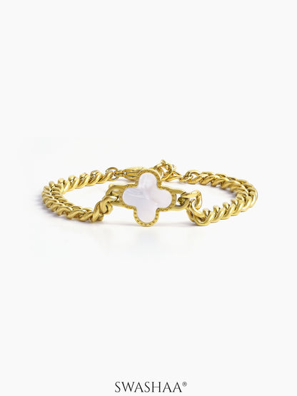 Clover Charm 18K Gold White Men's Chain Bracelet