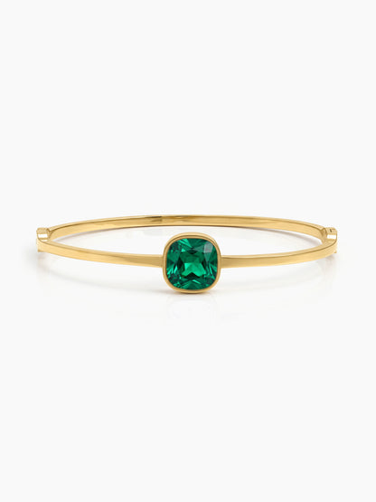 Caesar Emerald  Green Solitaire 18K Gold Plated Women's Solid Band Bracelets