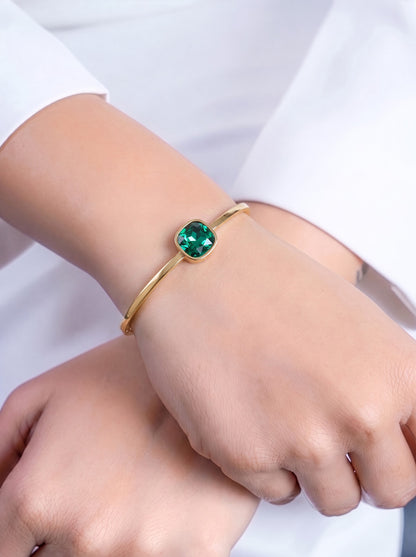 Caesar Emerald  Green Solitaire 18K Gold Plated Women's Solid Band Bracelets