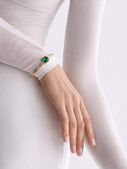 Caesar Emerald  Green Solitaire 18K Gold Plated Women's Solid Band Bracelets