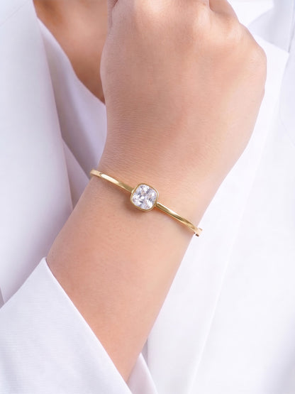 Caesar Solitaire 18K Gold Plated Women’s Solid Band Bracelets