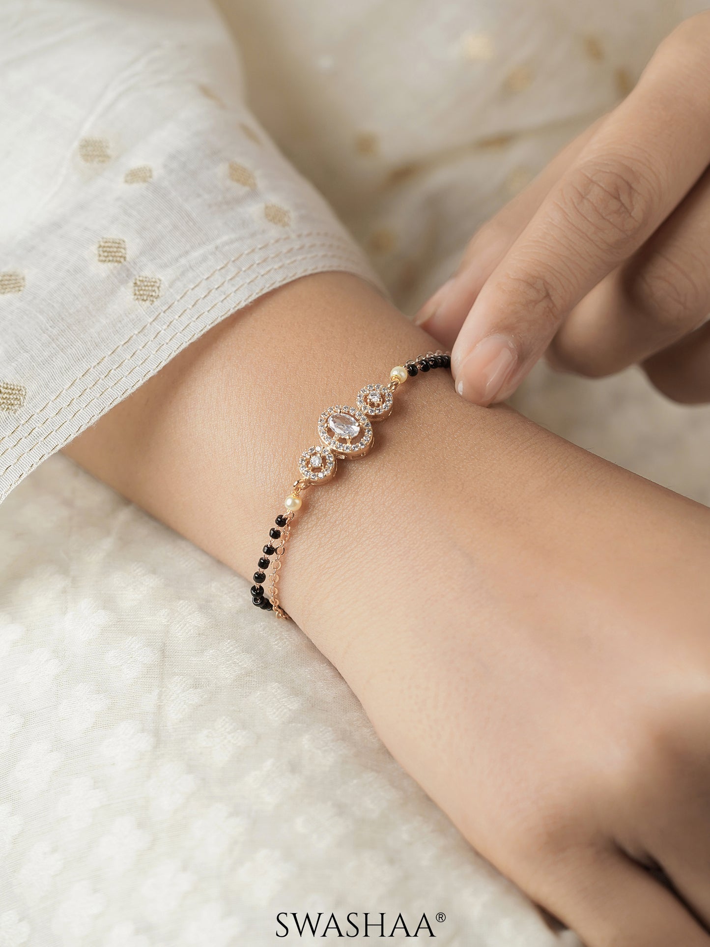 Cali Solitaire Rosegold Plated Mangalsutra Bracelet