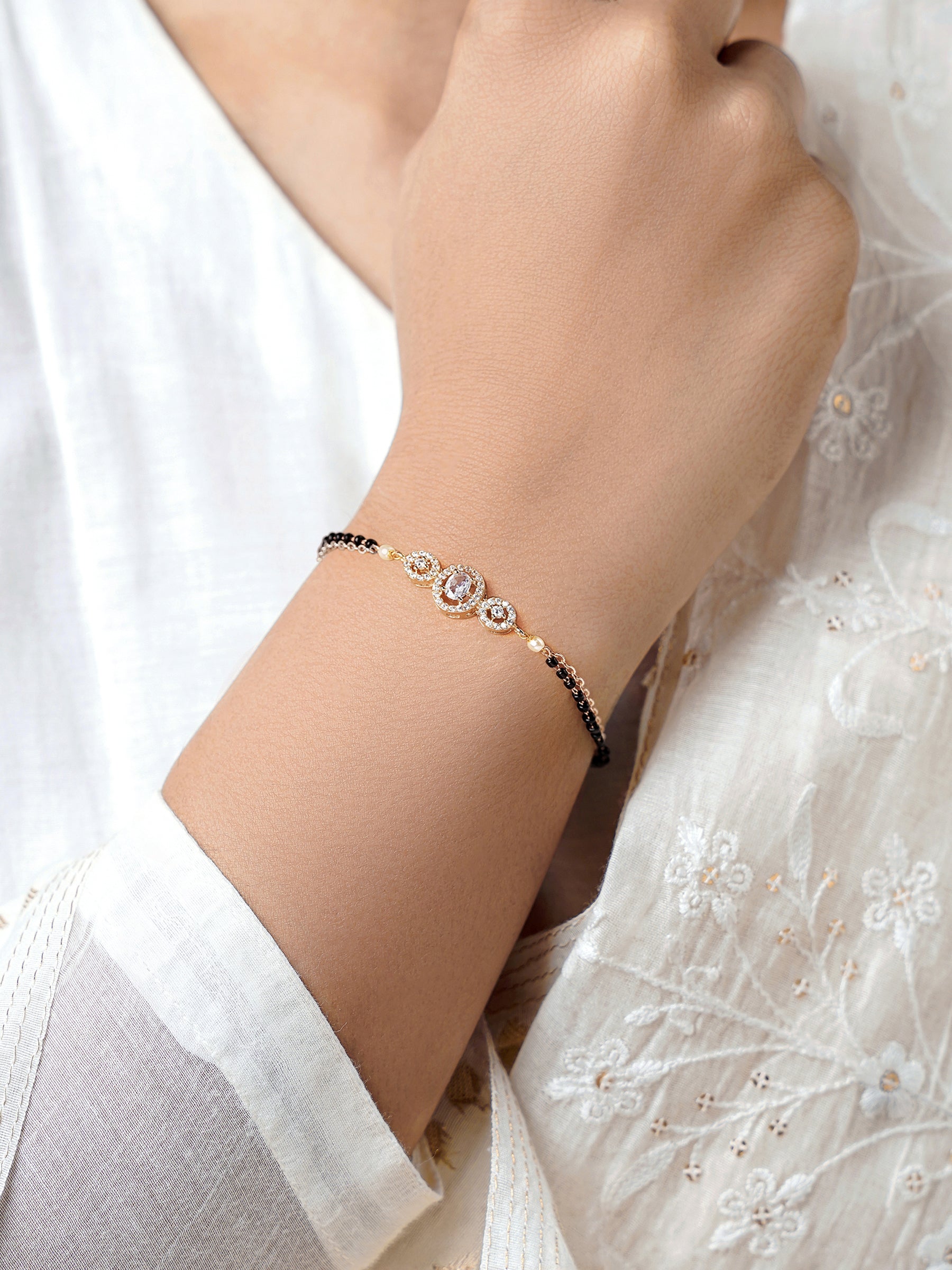 Cali Layered Solitaire Diamond Rosegold Plated Mangalsutra Bracelet