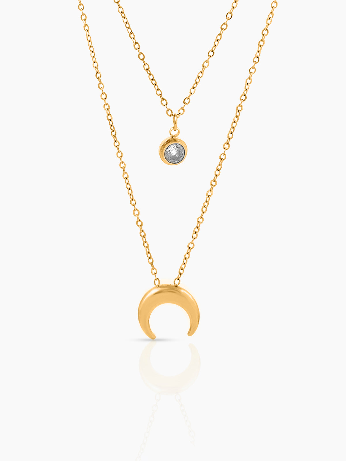 California Layered Diamond Moon Charm 18K Gold Plated Chain Pendant  Necklace