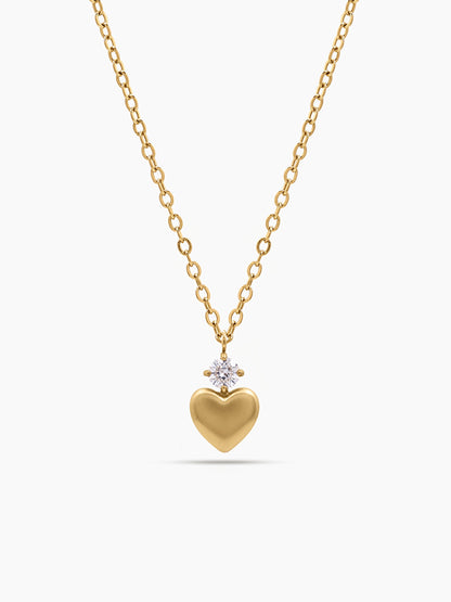 Calira Heart Charm Diamond Solitaire 18K Gold Plated Women's Necklace