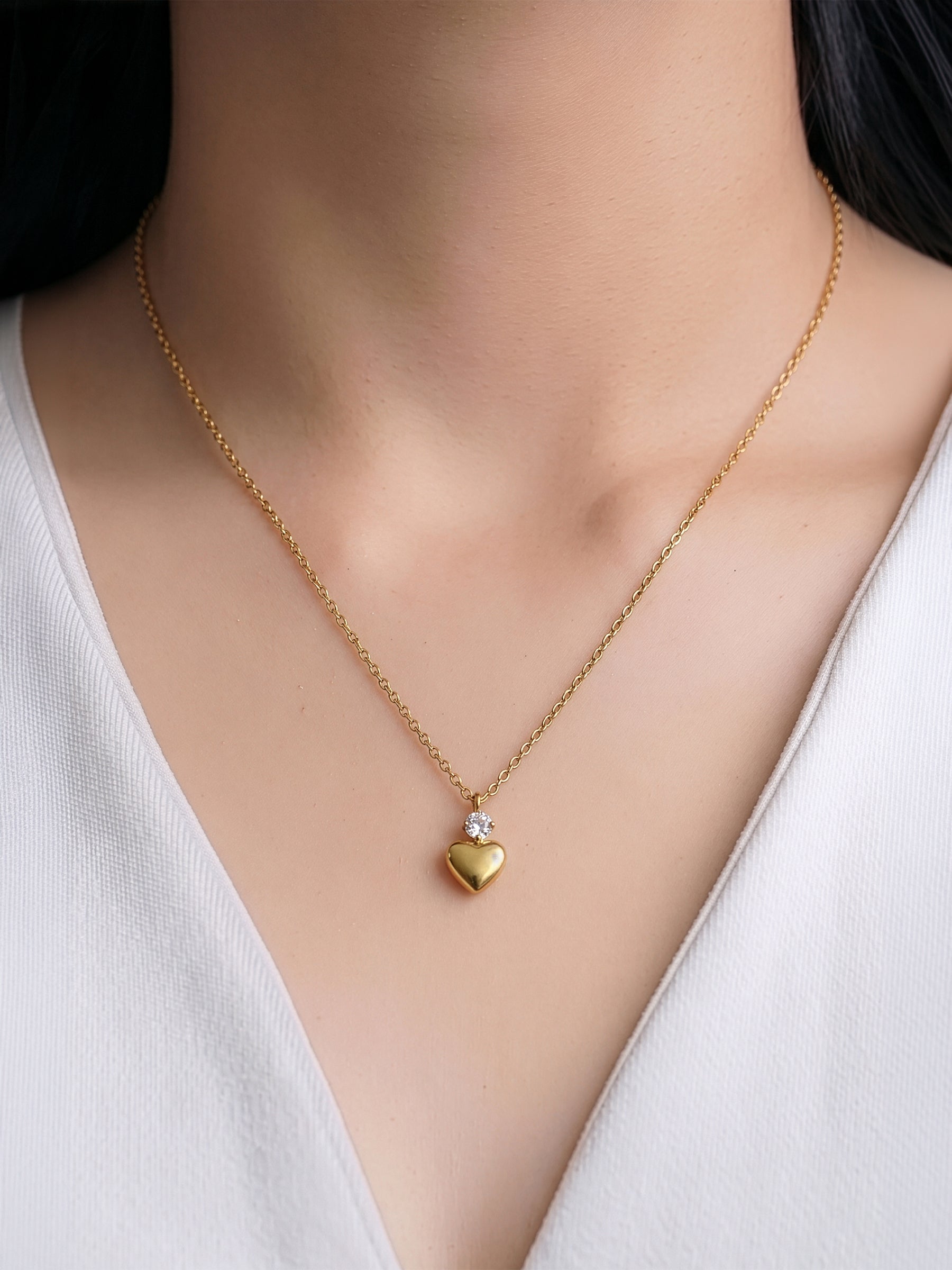 Calira Heart Charm Diamond Solitaire 18K Gold Plated Women's Necklace
