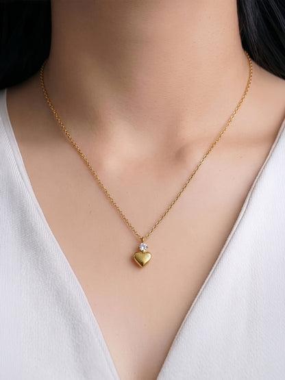 Calira Heart Charm Diamond Solitaire 18K Gold Plated Women's Necklace
