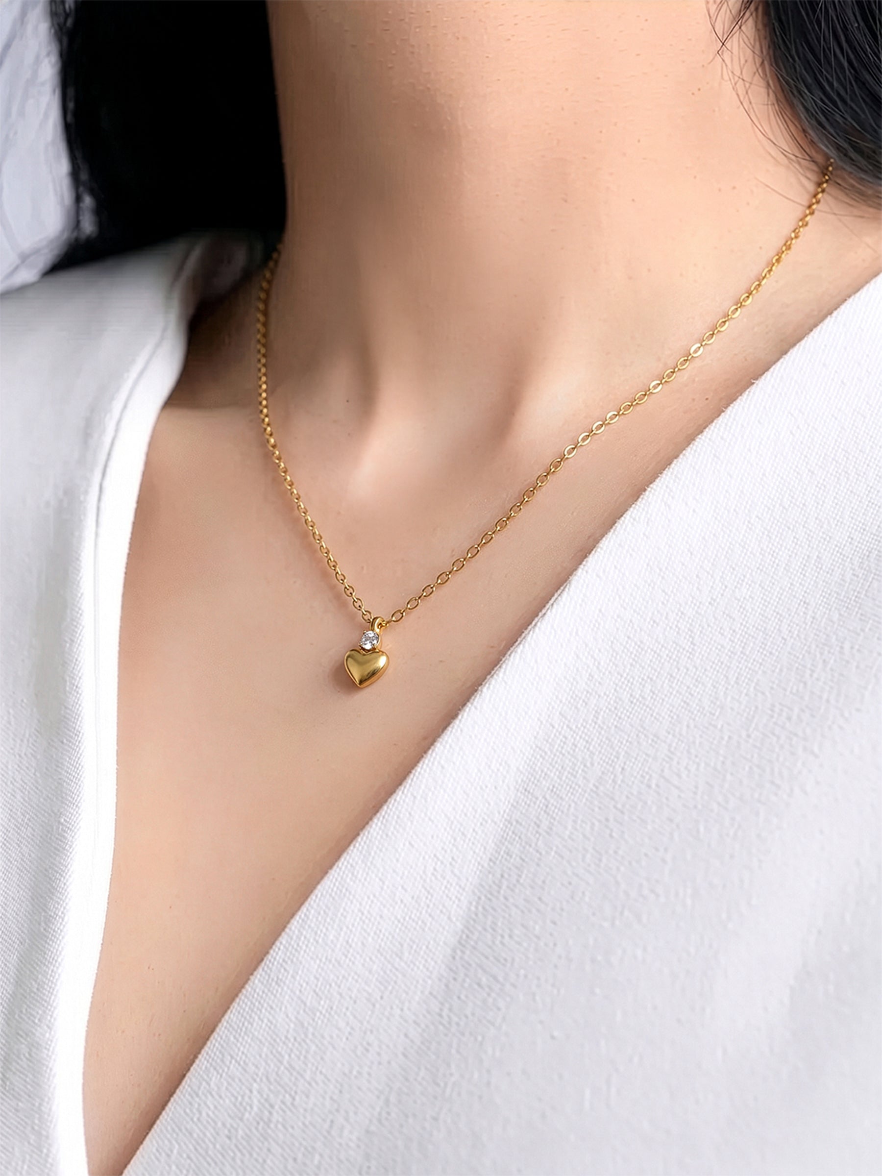 Calira Heart Charm Diamond Solitaire 18K Gold Plated Women's Necklace