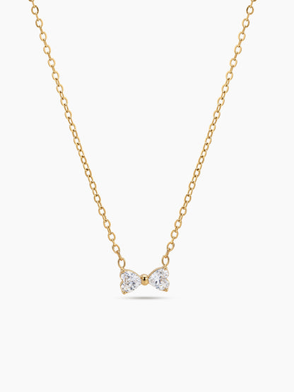 Calista Diamond Bow Charm 18K Gold Plated Women's Chain Pendant Necklace