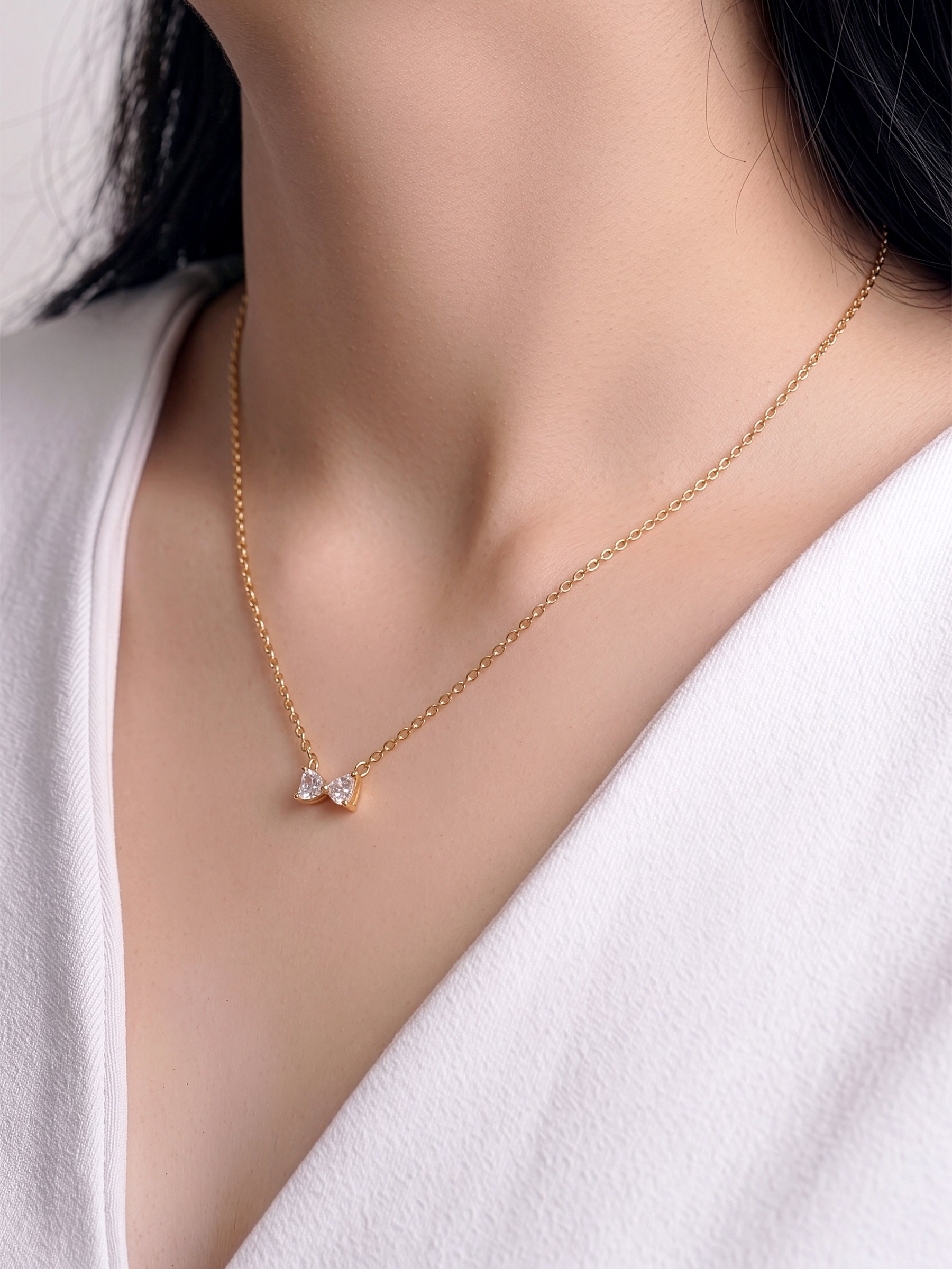 Calista Diamond Bow Charm 18K Gold Plated Women's Chain Pendant Necklace