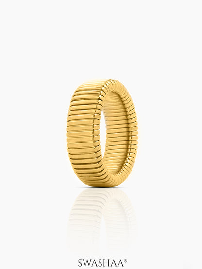 Abby Ribbed Textured 18K Gold Plated Band Ring