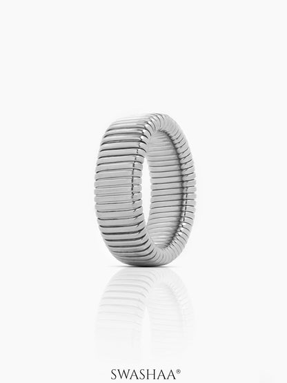 Abby Ribbed Textured Silver Band Ring