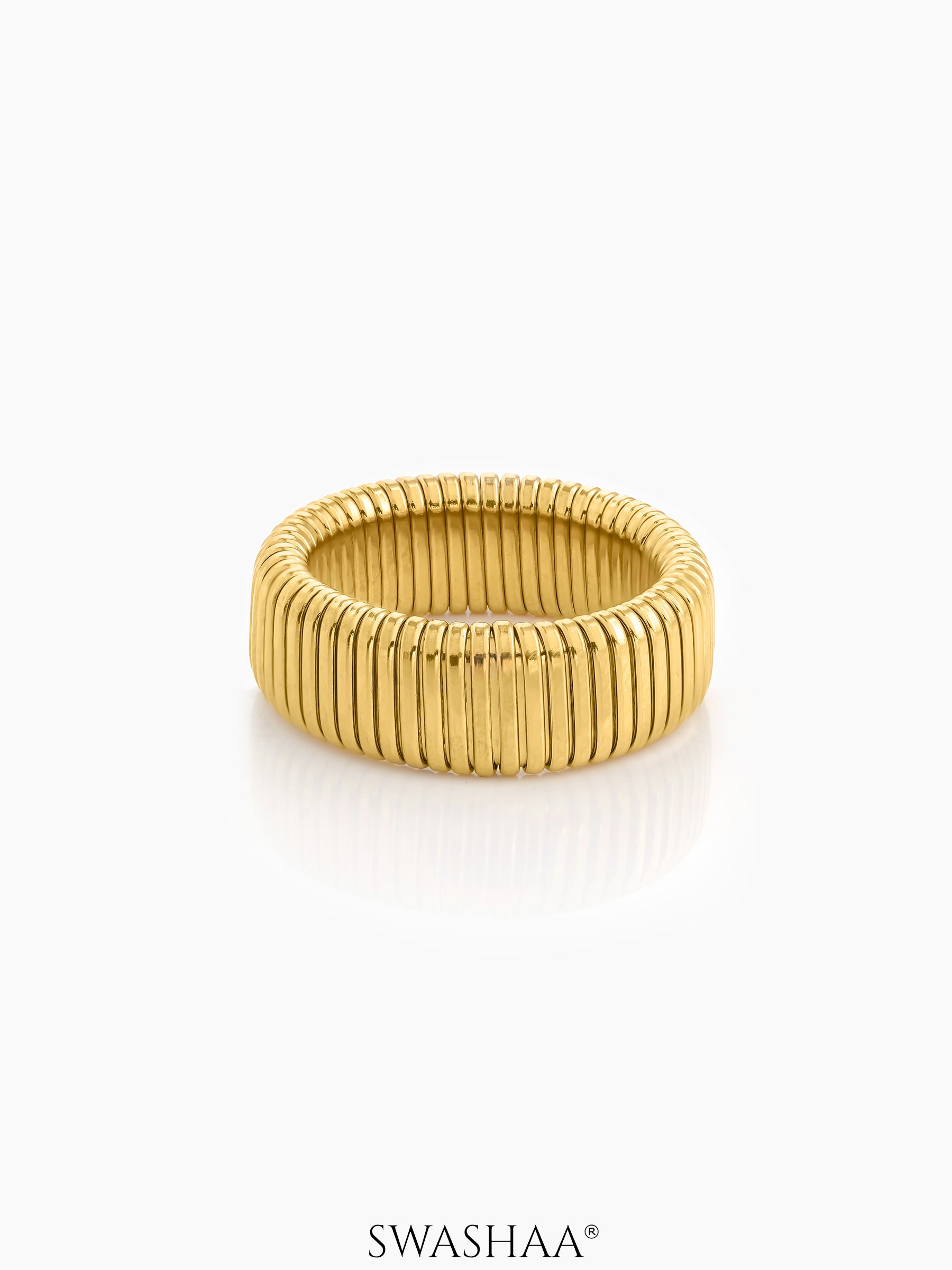 Abby Ribbed Textured 18K Gold Plated Band Ring