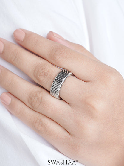 Abby Ribbed Textured Silver Band Ring