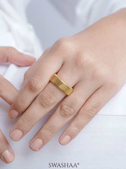Abby Ribbed Textured 18K Gold Plated Band Ring