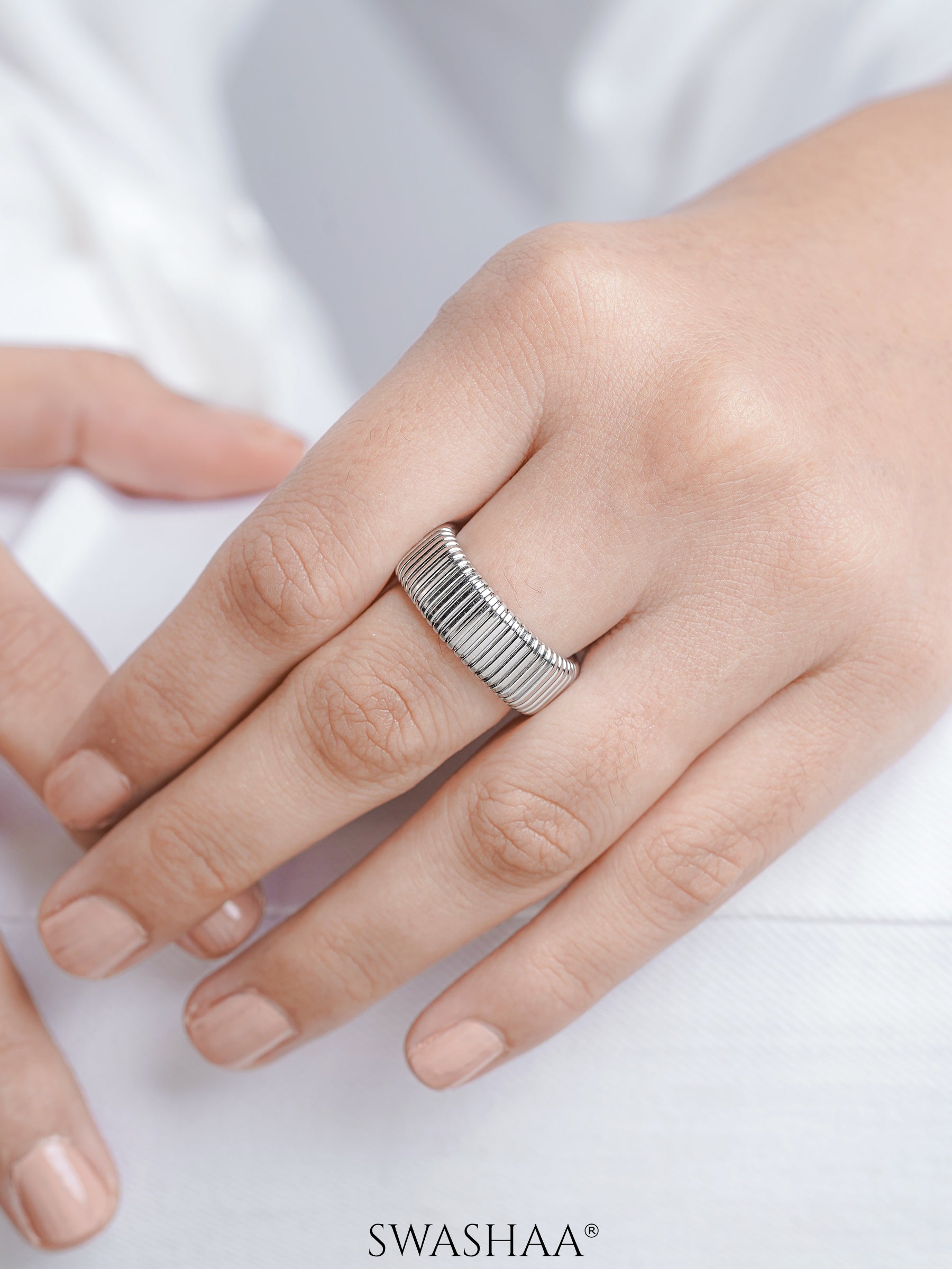 Abby Ribbed Textured Silver Band Ring