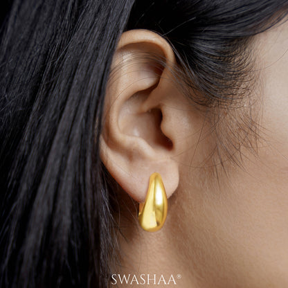Callista Teardrop Shaped 18K Gold Plated Huggie Hoop Earrings