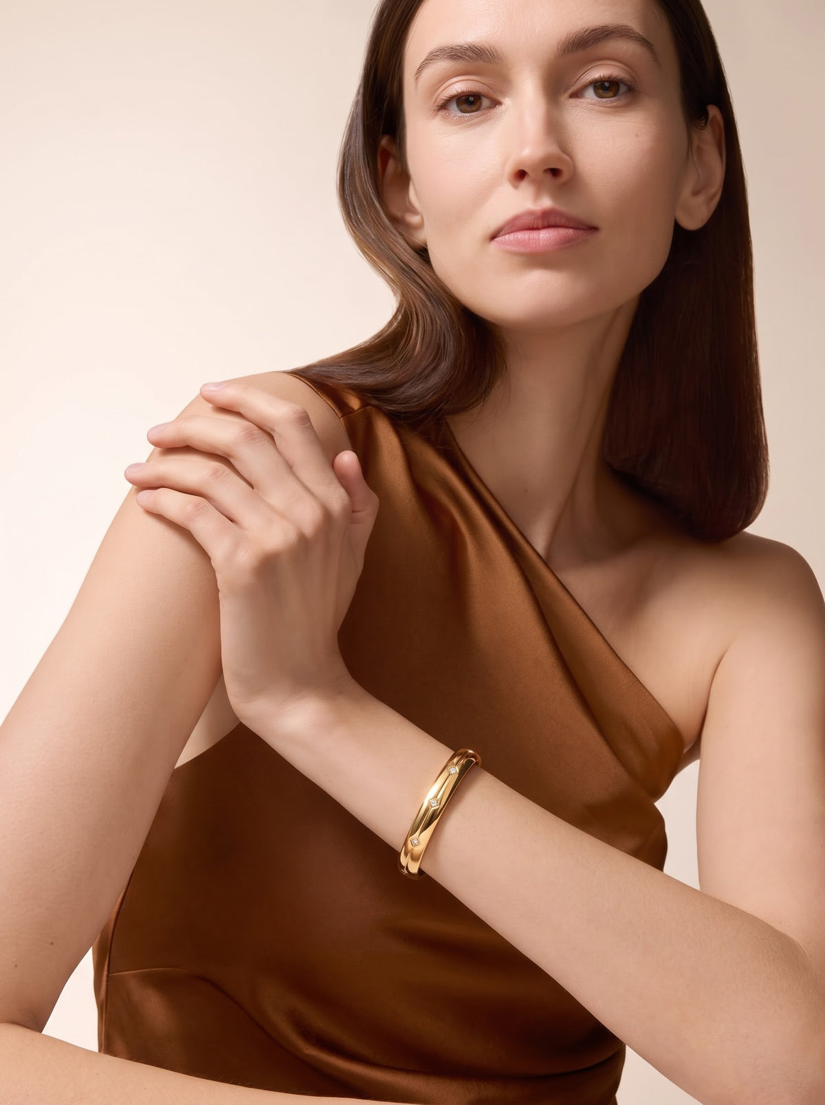 Calmira Diamond Textured 18K Gold Plated Women's Solid Band Bracelets