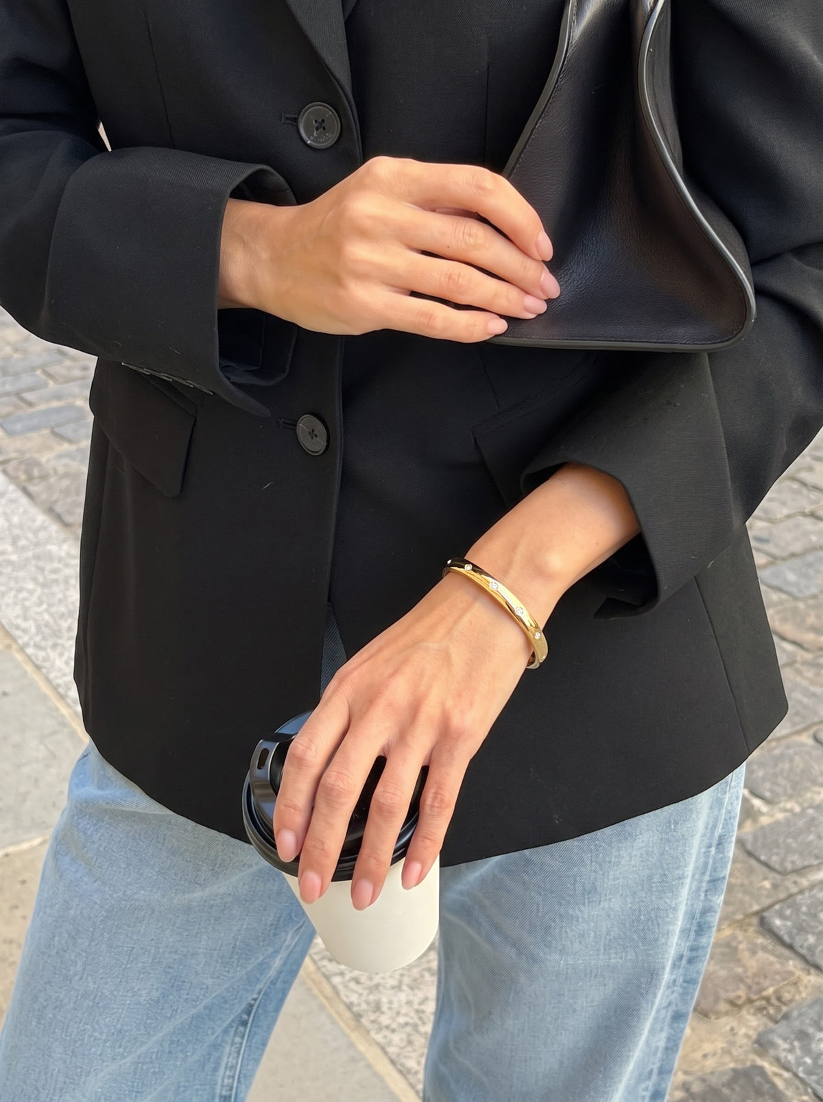 Calmira Diamond Textured 18K Gold Plated Women's Solid Band Bracelets
