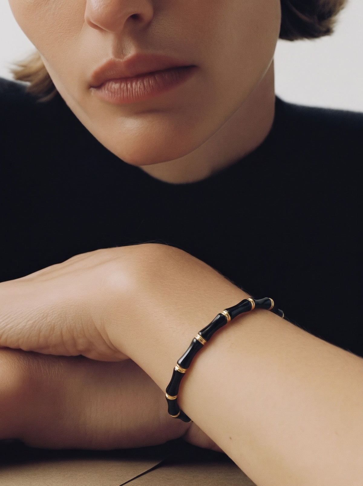 Caloria Bamboo Gold Line Black - 18K Gold Plated Women's Band Bracelet