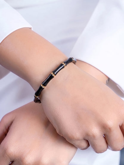 Caloria Bamboo Gold Line Black - 18K Gold Plated Women's Band Bracelet