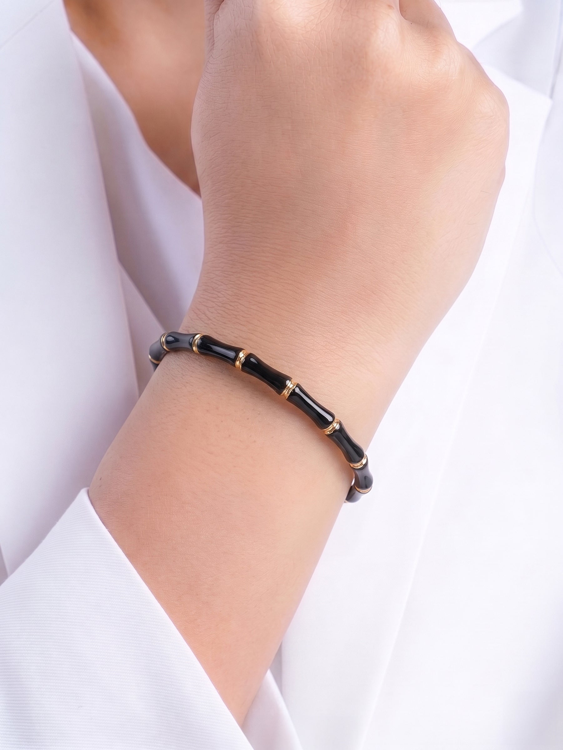 Caloria Bamboo Gold Line Black - 18K Gold Plated Women's Band Bracelet