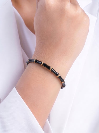 Caloria Bamboo Gold Line Black - 18K Gold Plated Women's Band Bracelet