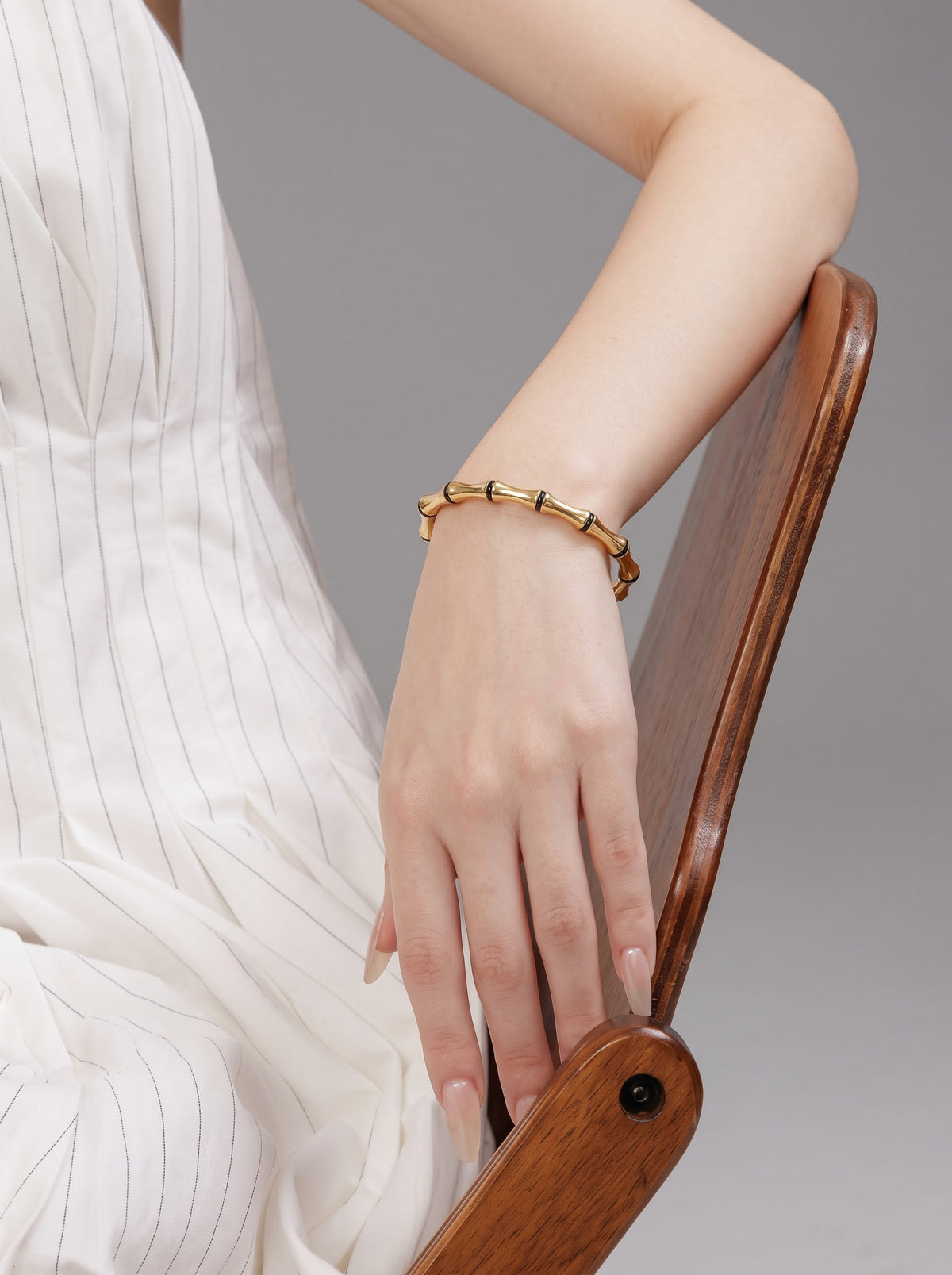 Caloria Bamboo Black Line 18K Gold Plated Women's Band Bracelet