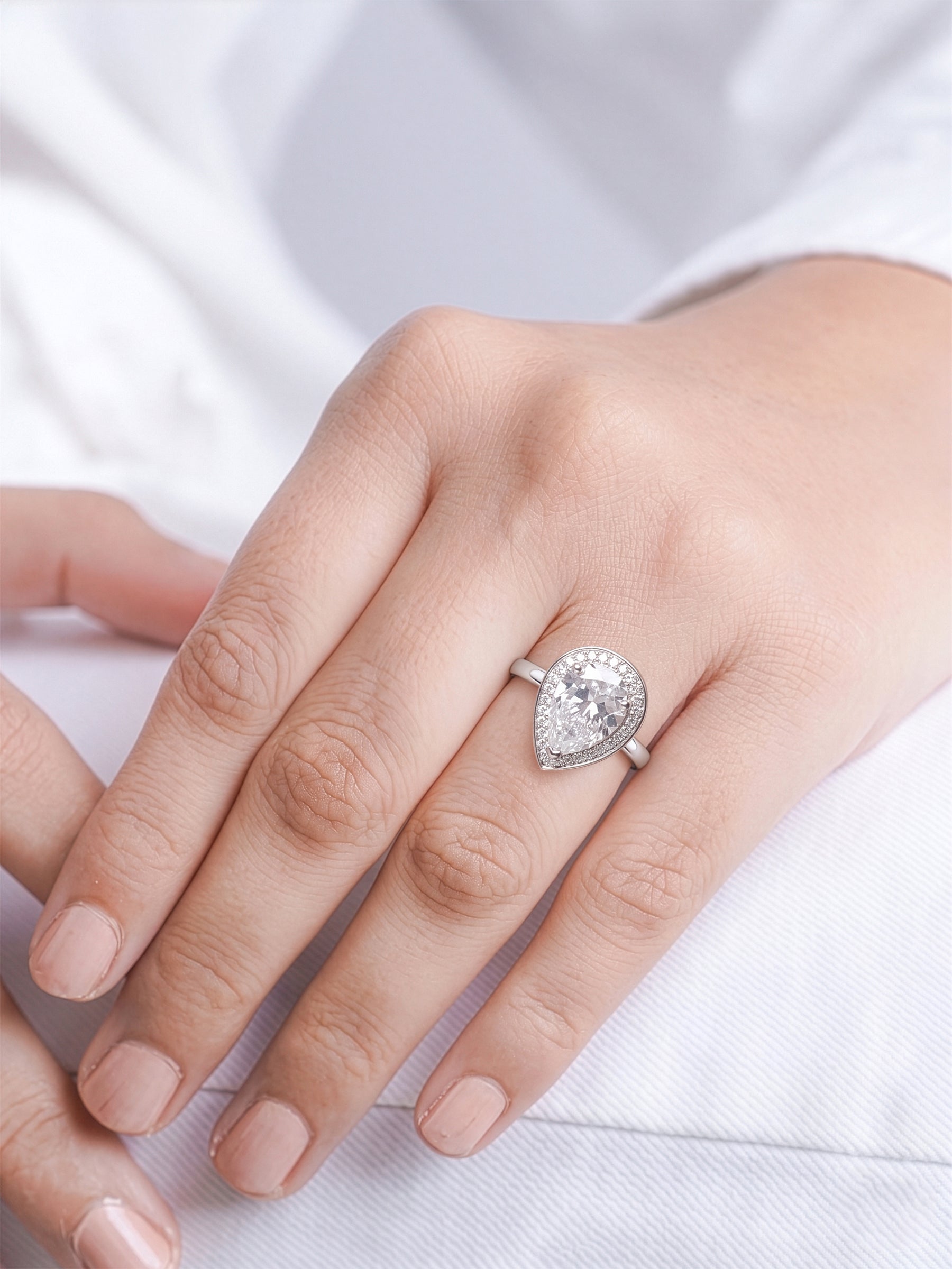 Calyra Tear drop Silver Stone Diamond Solitaire Women's Ring