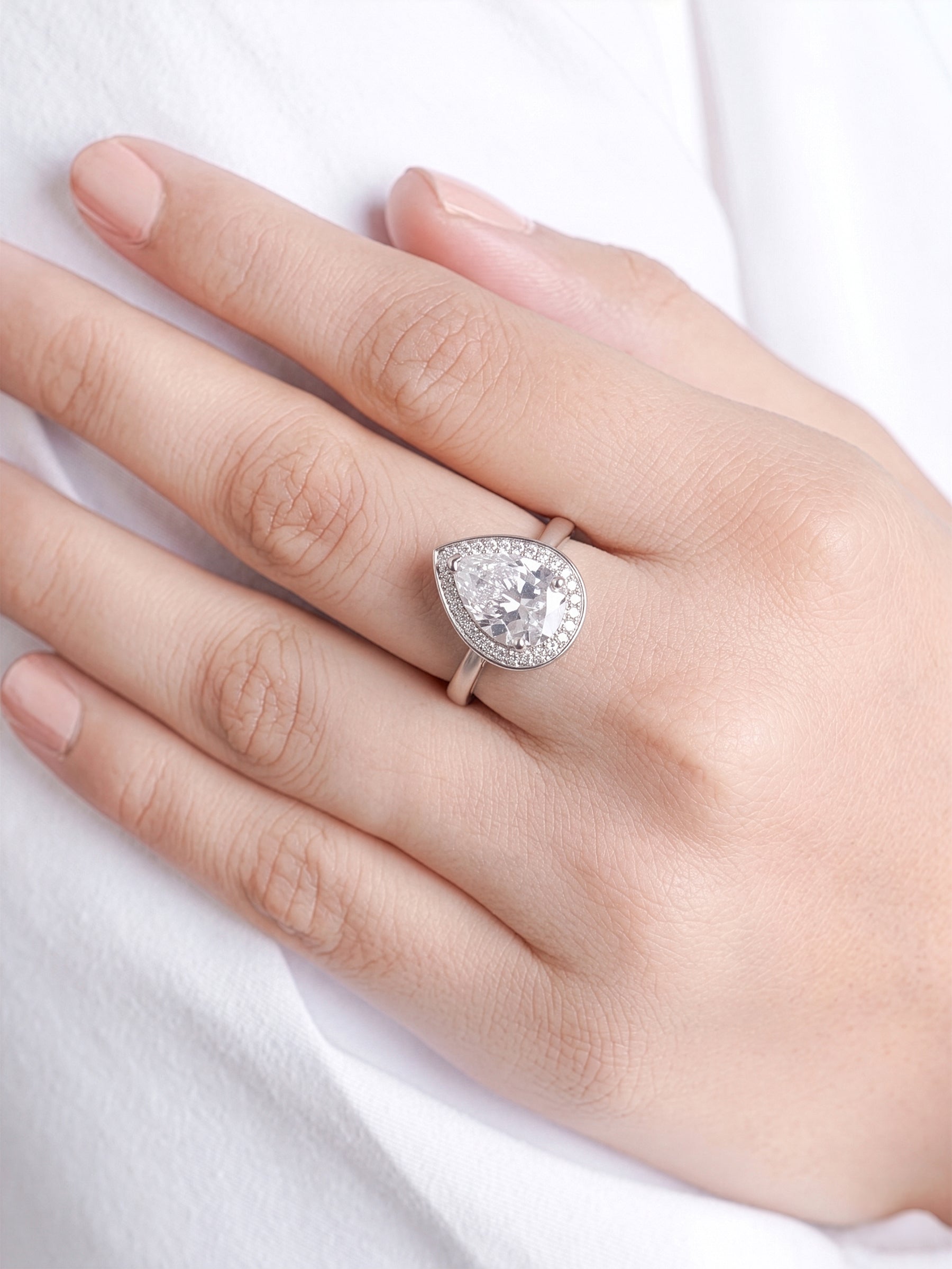 Calyra Tear drop Silver Stone Diamond Solitaire Women's Ring