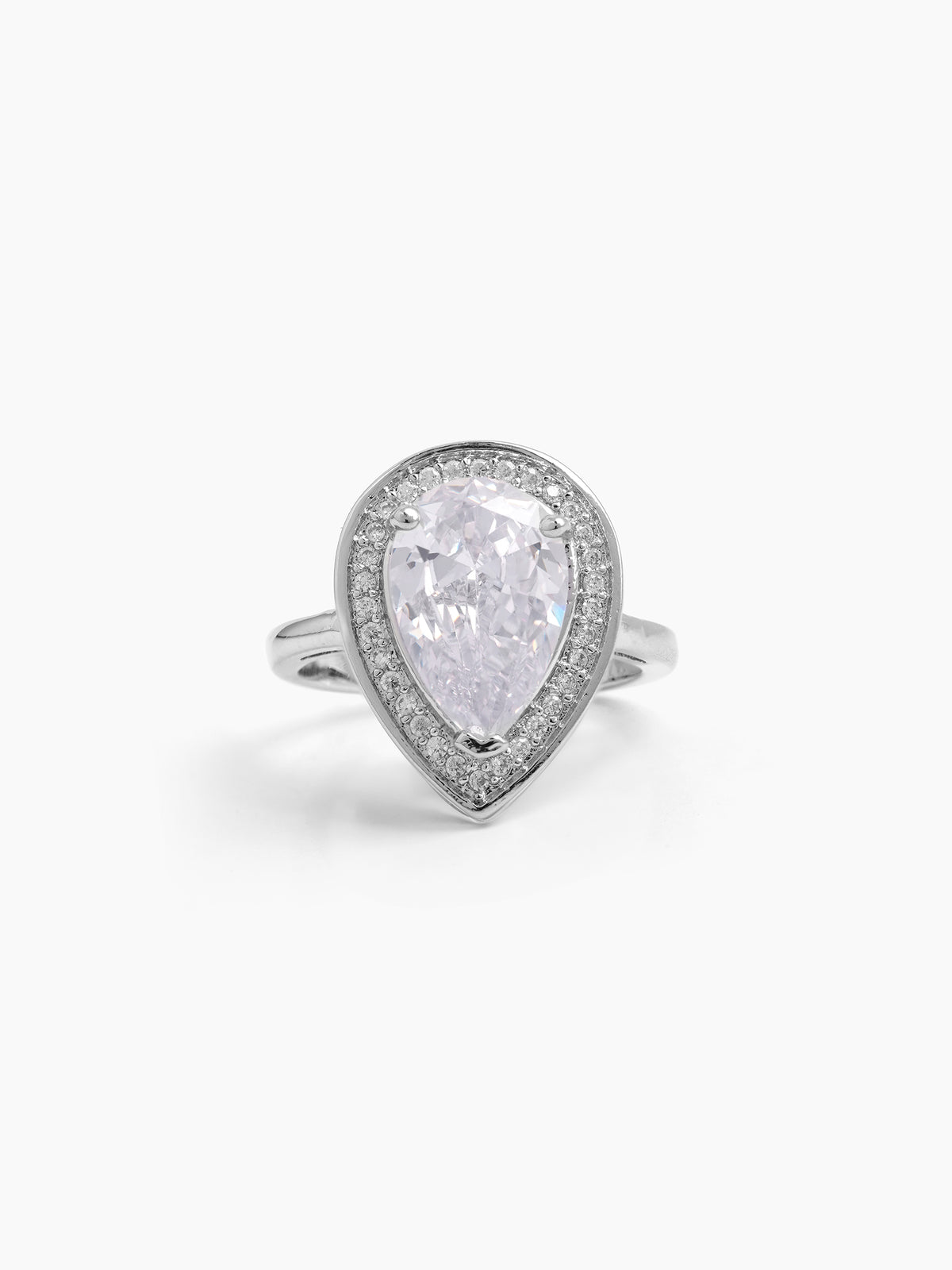 Calyra Tear drop Silver Stone Diamond Solitaire Women's Ring