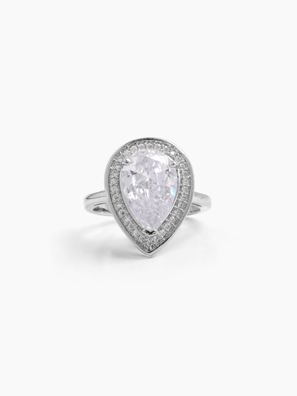 Calyra Tear drop Silver Stone Diamond Solitaire Women's Ring