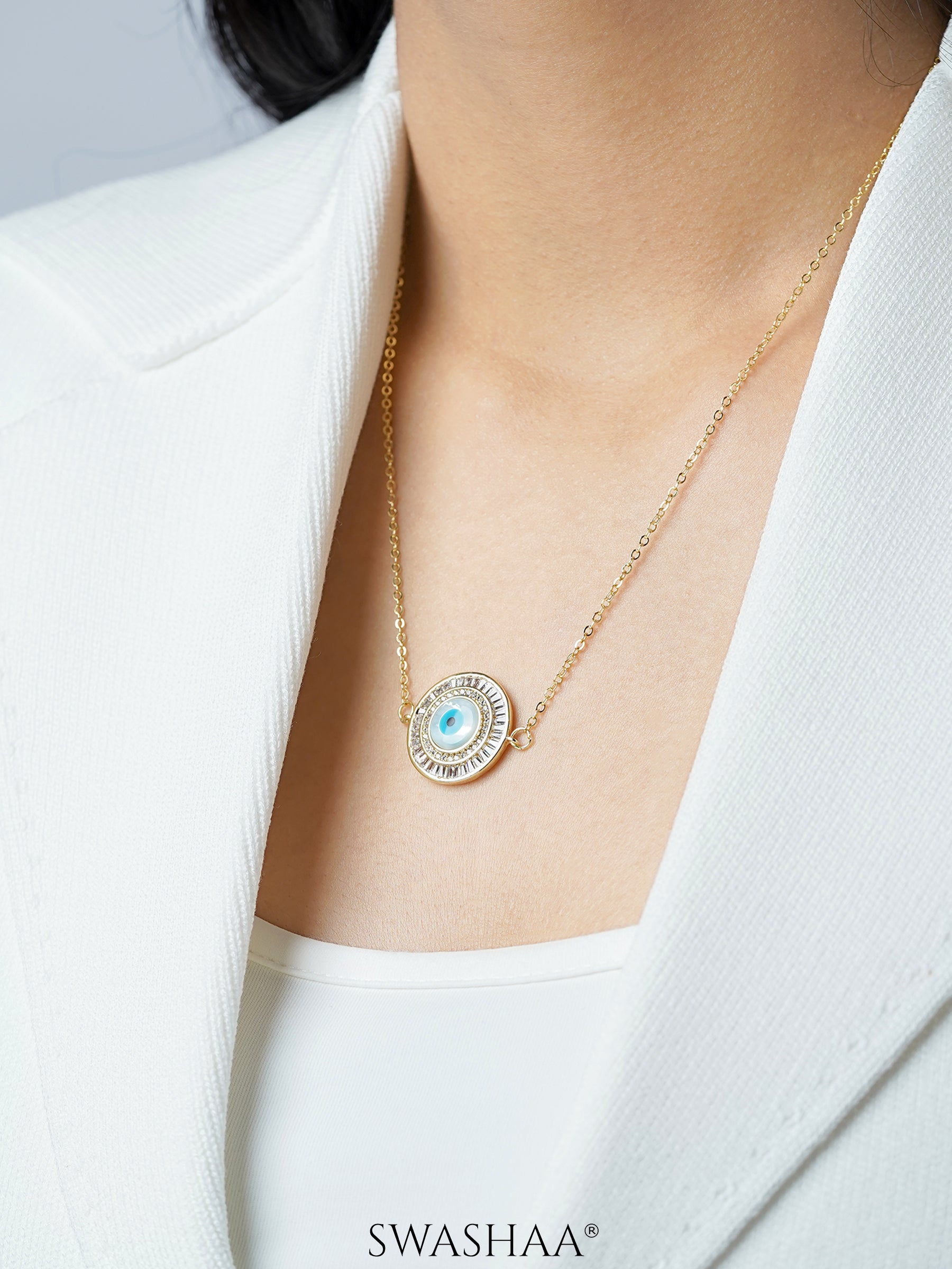 Camilla Diamond Evil Eye 18K Gold Plated Chain Pendant Necklace