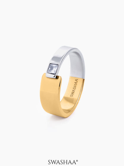 Caravan Gold Silver Dual Tone Embedded Diamond Band Men's Ring