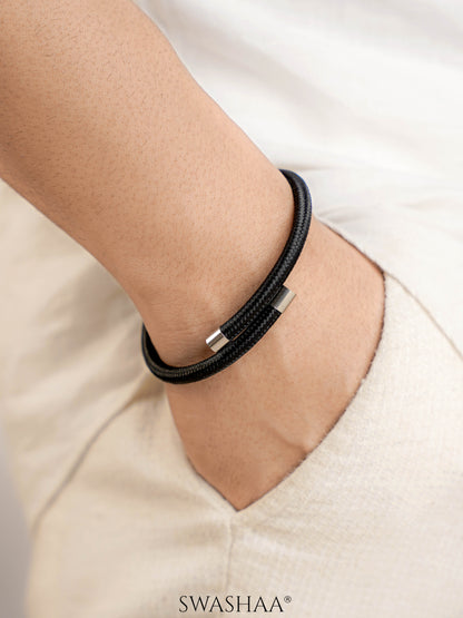 Carbon Curve Men's Black Rope Cuff Bracelet