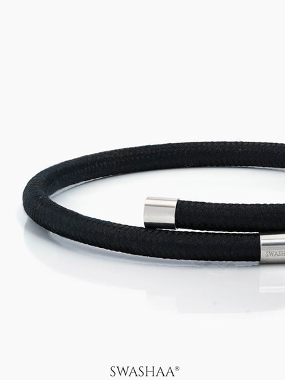 Carbon Curve Men's Black Rope Cuff Bracelet