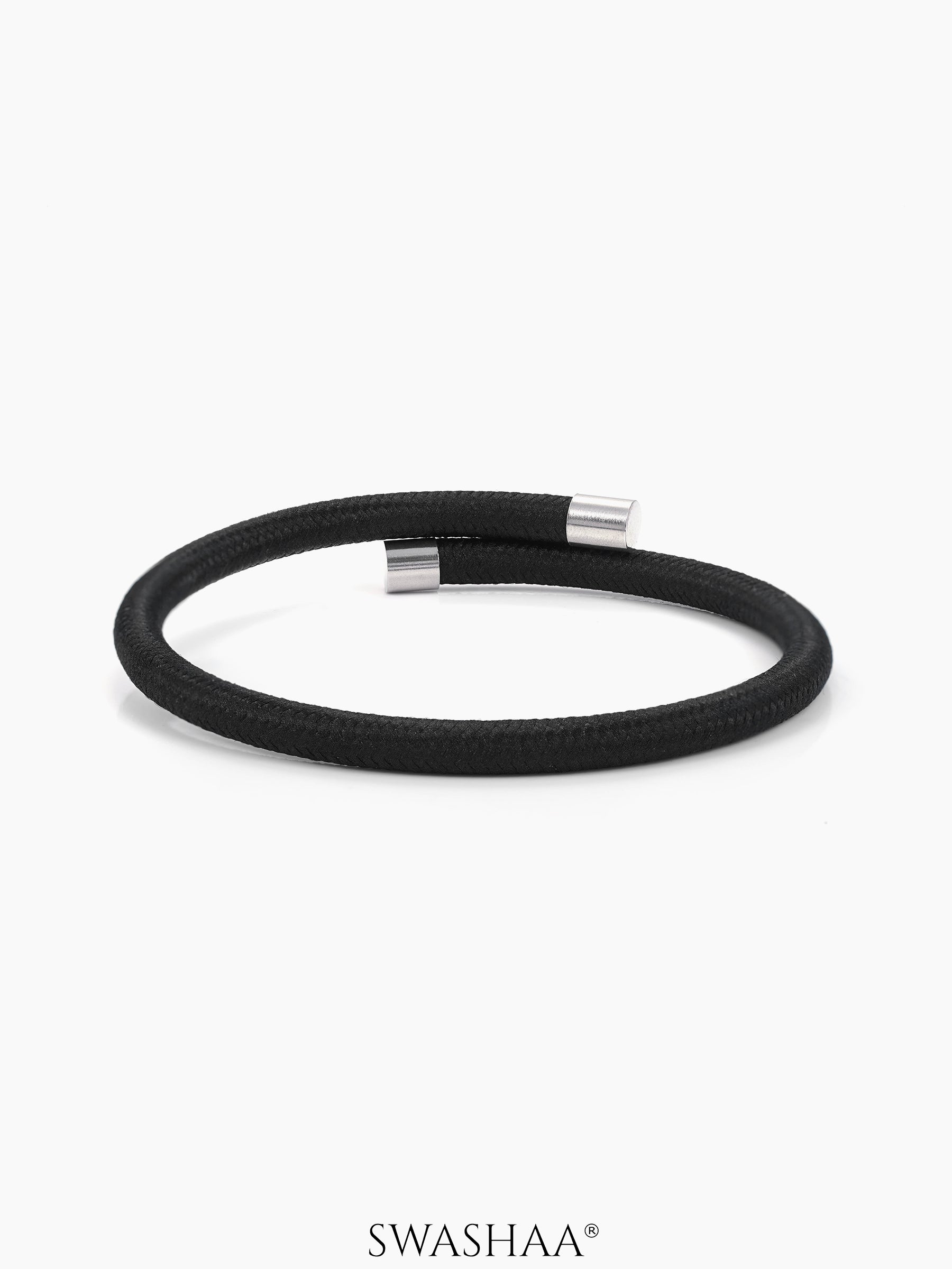 Carbon Curve Men's Black Rope Cuff Bracelet