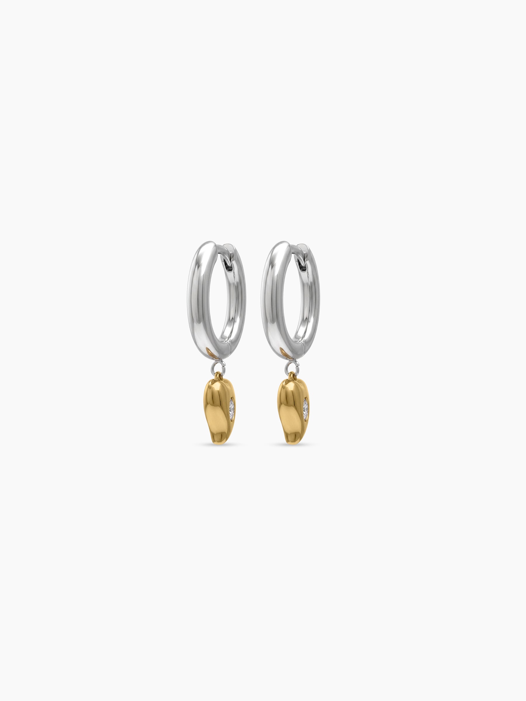 Carenya Solitaire Heart Charm Drop 18K Gold Plated - Silver Women's Dangling Stud Earrings