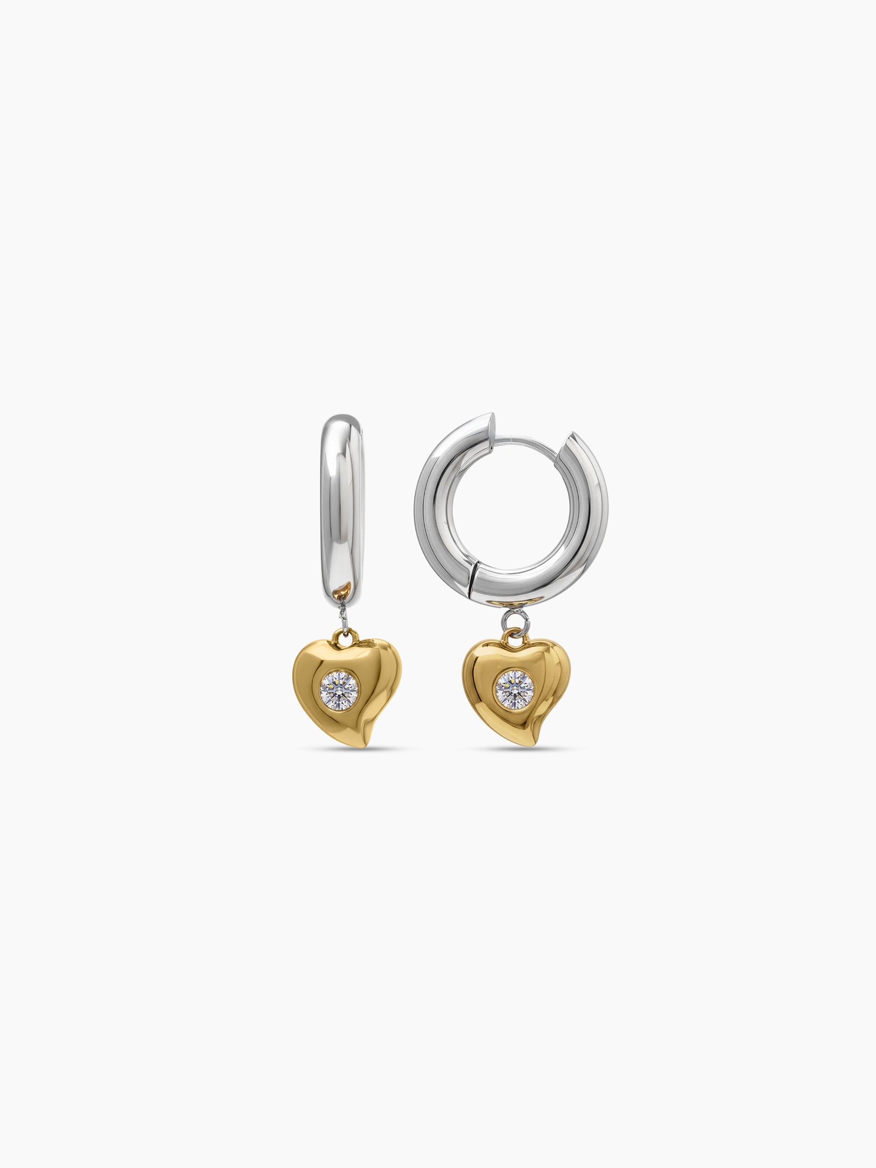 Carenya Solitaire Heart Charm Drop 18K Gold Plated - Silver Women's Dangling Stud Earrings