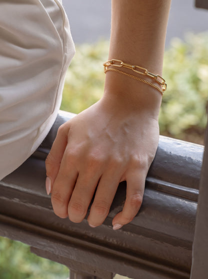 Carta Link Layered 18K Gold Plated Loose Chain Bracelet
